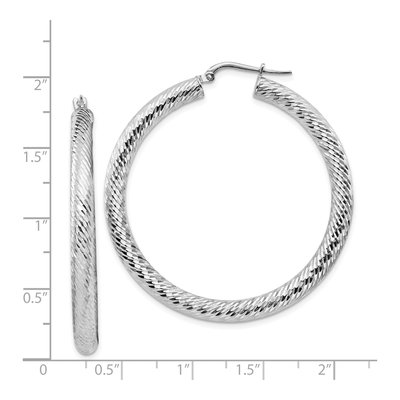 14K White Gold 47mm Diamond-Cut Round Hoop Earrings – view 5