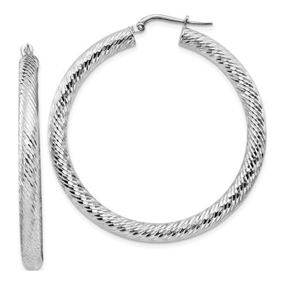 14K White Gold 47mm Diamond-Cut Round Hoop Earrings