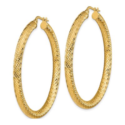 14K Yellow Gold 50mm Diamond-Cut Round Tube Hoop Earrings – view 3