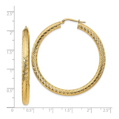 14K Yellow Gold 50mm Diamond-Cut Round Tube Hoop Earrings – view 5