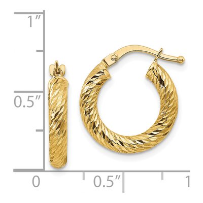 14K Yellow Gold 16mm Diamond-Cut Hoop Earrings – view 5