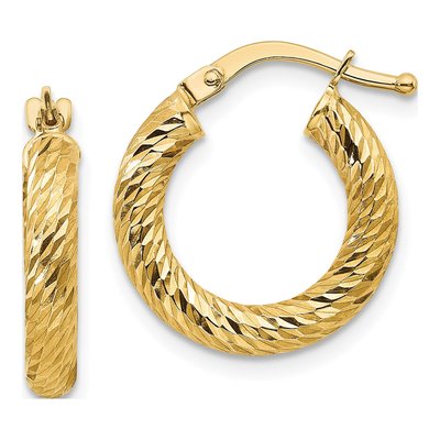 14K Yellow Gold 16mm Diamond-Cut Hoop Earrings