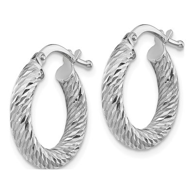 14K White Gold 22mm Diamond-Cut Round Tube Hoop Earrings – view 3
