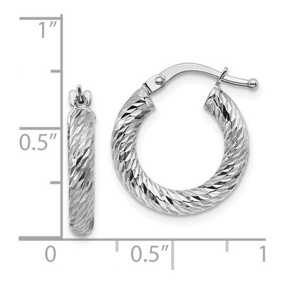 14K White Gold 22mm Diamond-Cut Round Tube Hoop Earrings – view 5