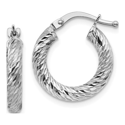 14K White Gold 22mm Diamond-Cut Round Tube Hoop Earrings
