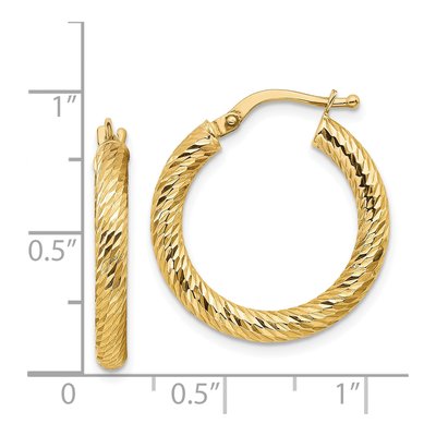 14K Yellow Gold 22mm Diamond-Cut Hoop Earrings – view 5