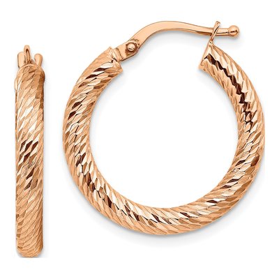 14K Rose Gold 22mm Diamond-Cut Hoop Earrings