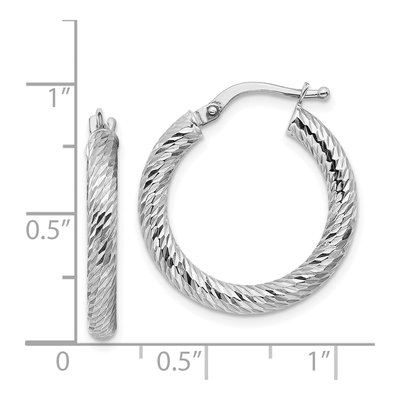 14K White Gold 22mm Diamond-Cut Round Tube Hoop Earrings – view 5