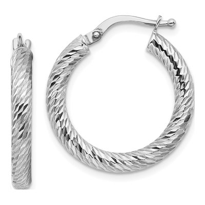 14K White Gold 22mm Diamond-Cut Round Tube Hoop Earrings