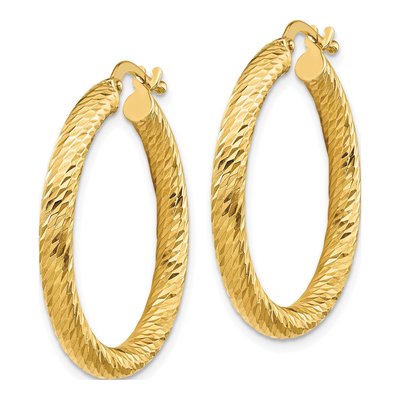 14K Yellow Gold 27mm Diamond-Cut Round Tube Hoop Earrings – view 3