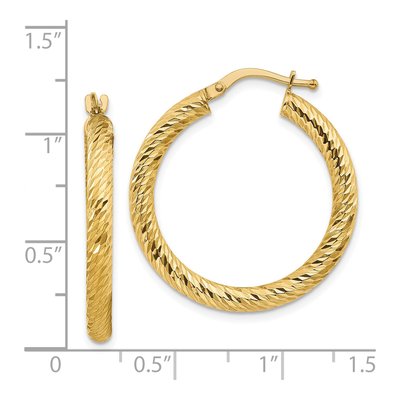 14K Yellow Gold 27mm Diamond-Cut Round Tube Hoop Earrings – view 5