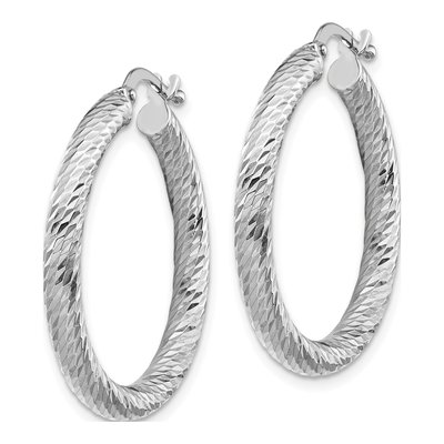 14K White Gold 27mm Diamond-Cut Round Hoop Earrings – view 3