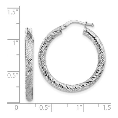 14K White Gold 27mm Diamond-Cut Round Hoop Earrings – view 5
