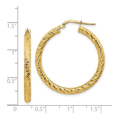 14K Yellow Gold 32mm Diamond-Cut Hoop Earrings – view 5