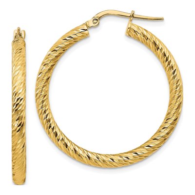 14K Yellow Gold 32mm Diamond-Cut Hoop Earrings