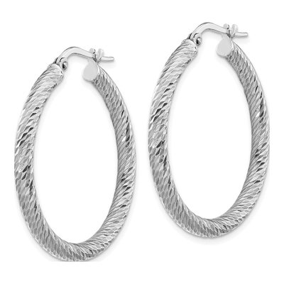 14K White Gold 32mm Diamond-Cut Hoop Earrings – view 3