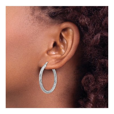 14K White Gold 32mm Diamond-Cut Hoop Earrings – view 4