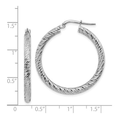 14K White Gold 32mm Diamond-Cut Hoop Earrings – view 5