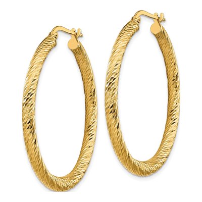 14K Yellow Gold 35mm Diamond-Cut Tube Hoop Earrings – view 3