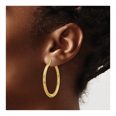 14K Yellow Gold 35mm Diamond-Cut Tube Hoop Earrings – view 4