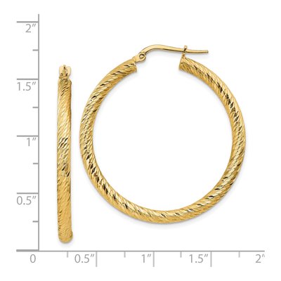 14K Yellow Gold 35mm Diamond-Cut Tube Hoop Earrings – view 5