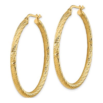 14K Yellow Gold 45mm Diamond-Cut Round Hoop Earrings – view 2