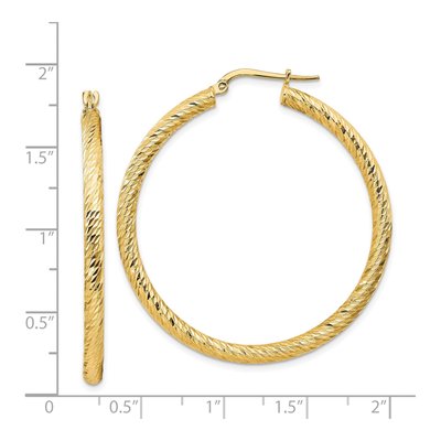 14K Yellow Gold 45mm Diamond-Cut Round Hoop Earrings – view 4