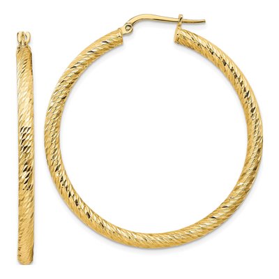 14K Yellow Gold 45mm Diamond-Cut Round Hoop Earrings