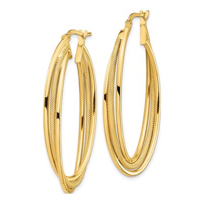 14K Yellow Gold Twisted Oval Hoop Earrings – view 3