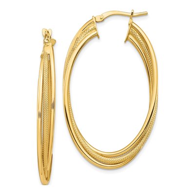 14K Yellow Gold Twisted Oval Hoop Earrings