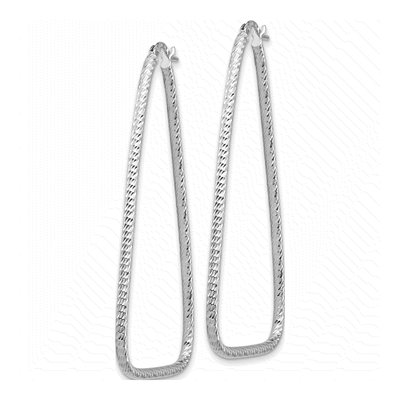 14K White Gold Diamond-Cut Double Triangle Hoop Earrings – view 2