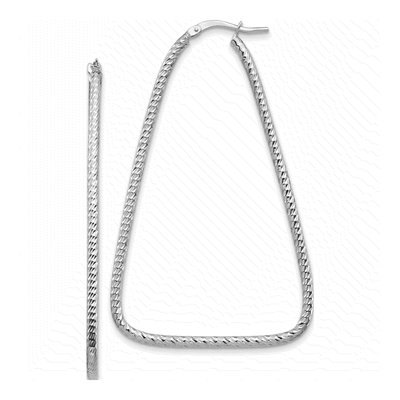 14K White Gold Diamond-Cut Double Triangle Hoop Earrings
