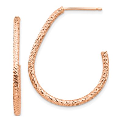 14K Rose Gold Diamond-Cut J- Hoop Earrings