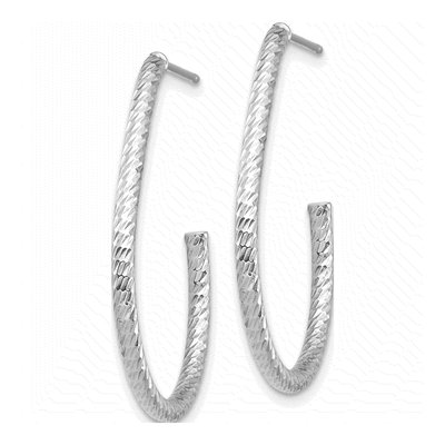 14K White Gold Diamond-Cut Hoop Earrings – view 3
