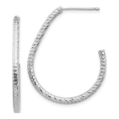 14K White Gold Diamond-Cut Hoop Earrings