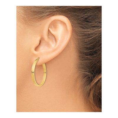 14K Yellow Gold 32mm Square Tube Hoop Earrings – view 4