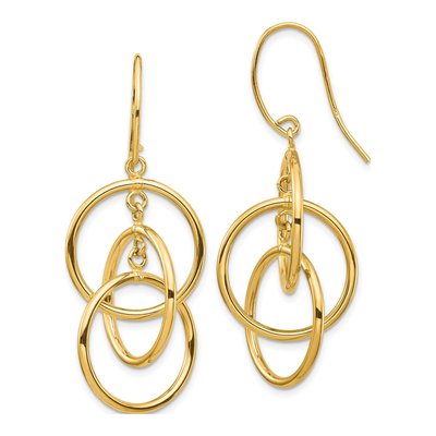 14K Yellow Gold Intertwined Circles Dangle Earrings