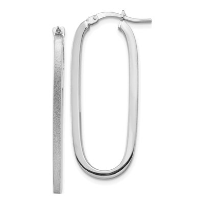 14K White Gold Oval Tube Hoop Earrings