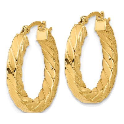 14K Yellow Gold 23mm Twisted Hoop Earrings – view 3
