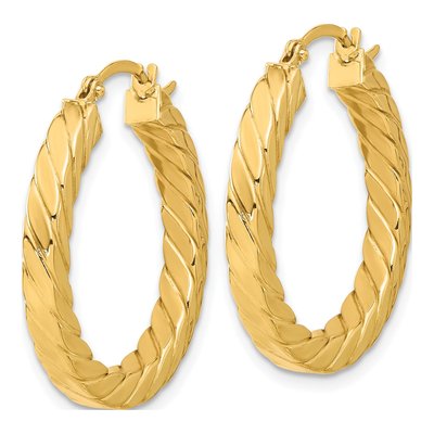 14K Yellow Gold 28mm Twisted Square Tube Hoop Earrings – view 3