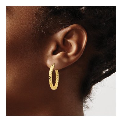 14K Yellow Gold 28mm Twisted Square Tube Hoop Earrings – view 4