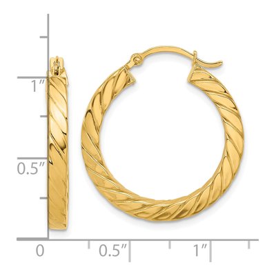 14K Yellow Gold 28mm Twisted Square Tube Hoop Earrings – view 5