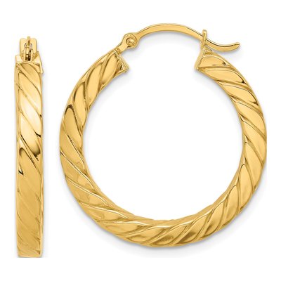 14K Yellow Gold 28mm Twisted Square Tube Hoop Earrings