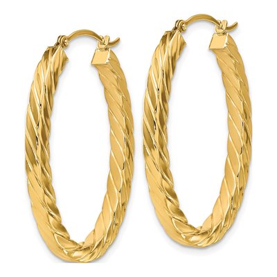 14K Yellow Gold 38mm Twisted Oval Hoop Earrings – view 3