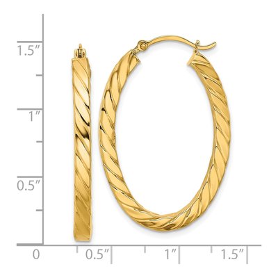 14K Yellow Gold 38mm Twisted Oval Hoop Earrings – view 5