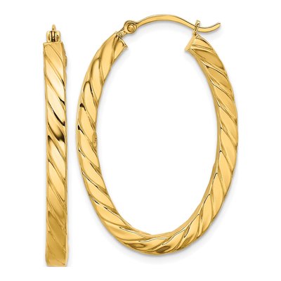 14K Yellow Gold 38mm Twisted Oval Hoop Earrings