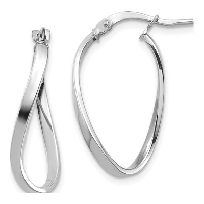 14K White Gold Wavy Hoop Earrings