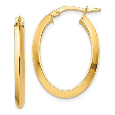 14K Yellow Gold Knife-Edge Oval Tube Hoop Earrings