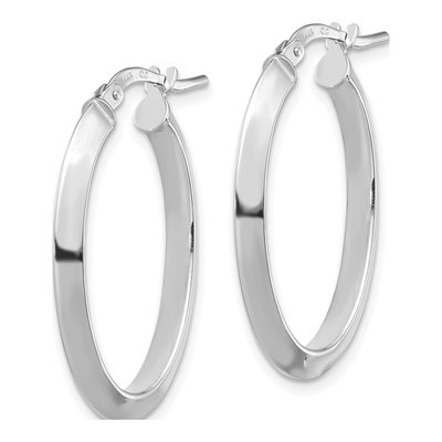 14K White Gold Knife-Edge Oval Hoop Earrings – view 3