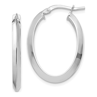 14K White Gold Knife-Edge Oval Hoop Earrings